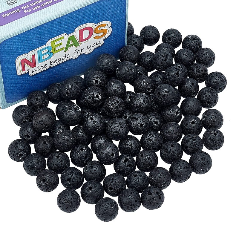 NBEADS 1 Box About 90-100 Pcs 10mm Natural Lava Beads, Black Rock Gemstone Round Loose Beads Energy Stone Loose Beads for Jewelry Bracelet Necklace Making - Image 1